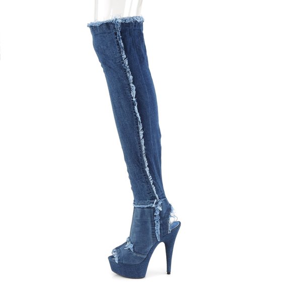 Denim Platform Heel Thigh High Boots - Picture 1 of 5